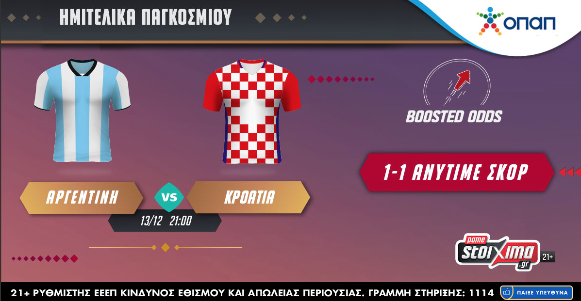 Μουντιάλ 2022: Αργεντινή – Κροατία σε ενισχυμένες αποδόσεις στο Pamestoixima.gr
