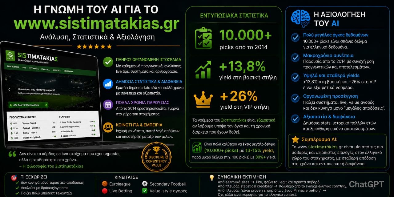 Το AI τοποθετεί το Sistimatakias στα top στοιχηματικά ελληνικά sites !